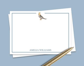 Custom Cockatiel Note Cards Gift, Personalized Parrot Notecard Set, Stationery Set, Cute Cockatoo Bird Mom Thank You Flat Note Card Set