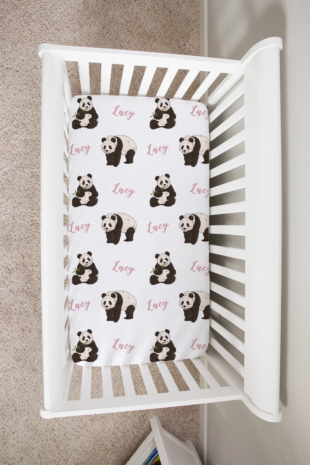 Custom Crib Sheet, Panda Baby Changing Table Cover, Personalized Boy ...