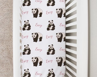 Custom Crib Sheet, Panda Baby Changing Table Cover, Personalized Boy Girl Baby Bedding Sheet, Panda Animal Newborn Baby Shower Gift