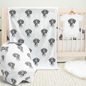Couverture pour bébé chien d&#39;arrêt allemand, cadeau de baby shower, housse de siège auto pour bébé, couverture à emmailloter pour chien, drap de lit de bébé, bavoir, bonnet à nouer