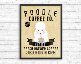 Coffee Wall Decor, White Poodle Kitchen Art Print, Dog Coffee Wall Art, Coffee Shop Sign, Vintage Coffee Bar Decor, Dog Kitchen Poster