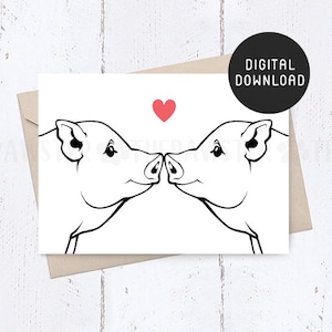 AFDRUKBARE Happy Valentines Day Card, Pig Mom Love Card voor hem, haar, Wedding Anniversary Card voor man, vrouw, vriend vriendin