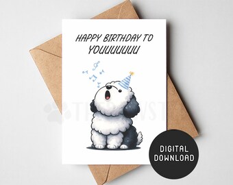 Carte d'anniversaire imprimable pour chien, carte de joyeux anniversaire Sheepadoodle de chien, carte de voeux en téléchargement numérique drôle chien maman papa, cadeau maman Doodle