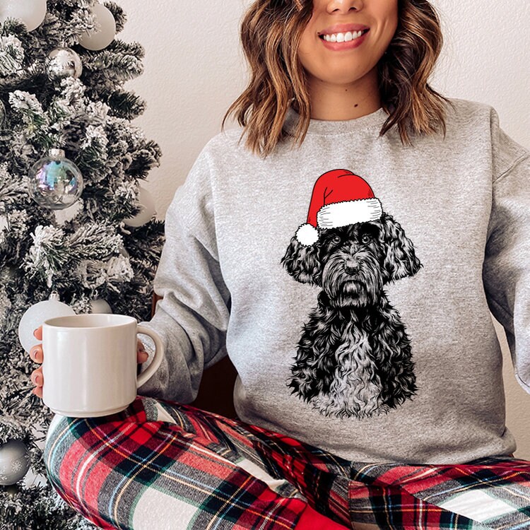 RabbitPrint Portuguese Water Dog Christmas Sweatshirt, Santa Pwd Ugly Christmas Sweater, Portie Dog Women Men Holiday Sweaters, Funny Christmas Hoodie