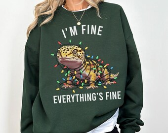 Leopard Gecko Christmas Sweatshirt, I'm Fine Everything is Fine Shirt, Sweater, Hoodie, Tshirt, Gifts
