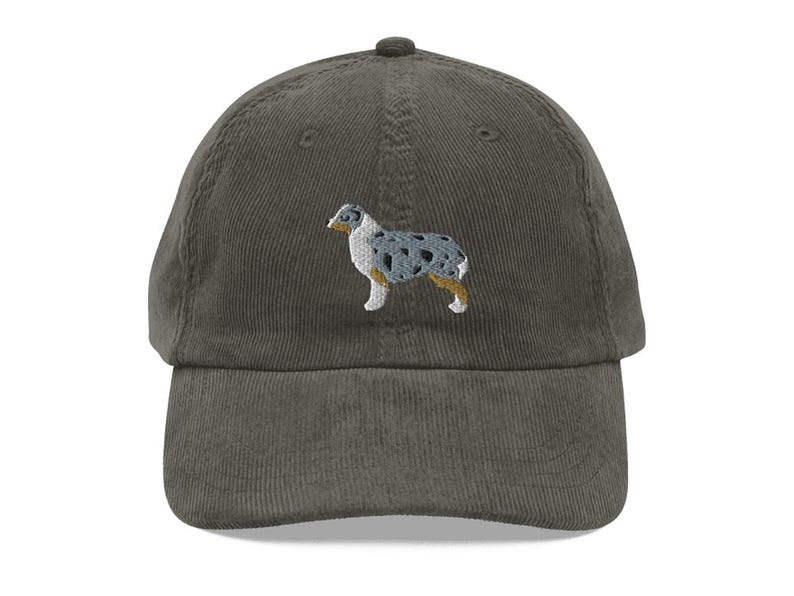 This embroidered Australian Shepherd hat is a perfect gift for dog dad, dog mom, Aussie Dog lovers, and dog owner. Whether it's a Australian Shepherd beanie, vintage distressed hat, denim hat, corduroy hat or dad hat, it's a cute and funny way to show off your love for your Aussie dog.