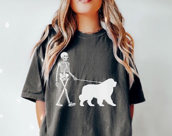 Newfoundland Dog Halloween Shirt, Skeleton Walking Dog Comfort Colors Tshirt, Funny Dog Ghost Halloween Sweatshirt, Newfie Spooky Dog Gift