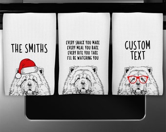 Chow Chow Kitchen Towel, Christmas Tea Towel, Funny Dog Hand Towels, Custom Waffle Weave Towel, Personalized Housewarming Gift