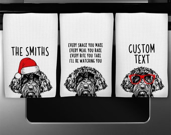 Portuguese Water Dog Kitchen Towel, Christmas Tea Towel, Funny Dog Hand Towels, Custom Waffle Weave Towel, Personalized Housewarming Gift