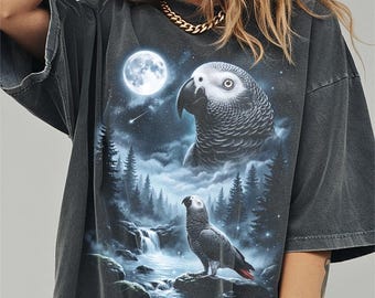 African Grey Parrot Howling at Moon Shirt, Funny Bird Comfort Colors Halloween Tshirt, Gifts
