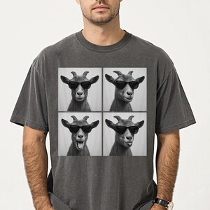 Funny and Cute Comfort Colors shirt for Goat and Photobooth Farm animal lovers! This Goat wearing sunglasses in photo booth art tshirt or sweatshirt is a perfect gift for Goat mom and Farmhouse Farm Animal Lover.