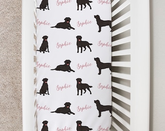 Custom Crib Sheet, Labrador Retriever Baby Changing Table Cover, Personalized Boy Girl Baby Bedding Sheet, Black Lab Baby Shower Gift