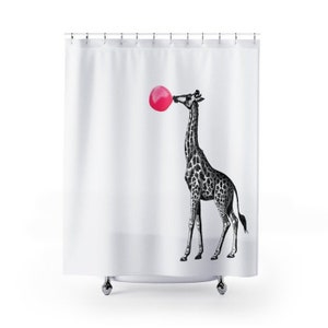 Giraffe Shower Curtain, Bubble Gum Shower Bath Curtain, Animal Bathroom Decor Decorations, Housewarming Gift, Safari Giraffe Gifts