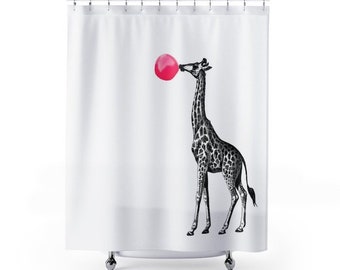 Giraffe Shower Curtain, Bubble Gum Shower Bath Curtain, Animal Bathroom Decor Decorations, Housewarming Gift, Safari Giraffe Gifts