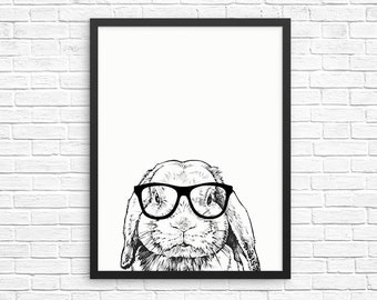 Rabbit Wall Art, Bunny Print, Rabbit Decor, Pet Animal Prints, Sign, Baby Animal Nursery Decor, Poster, Kids Room Decor for Boy Girl