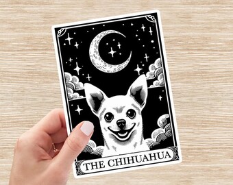 Chihuahua Sticker, Chihuahua Decal, Dog Tarot Card Sticker, Dog Mom Gift, Dog Vinyl Sticker, Laptop Sticker, Water Bottle Sticker
