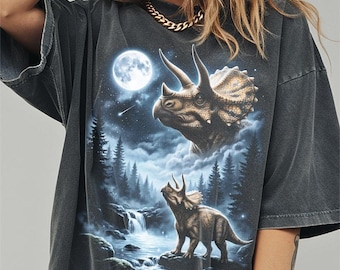 Triceratops Howling at Moon Shirt, Funny Dinosaur Comfort Colors Halloween Tshirt, Dino Gifts