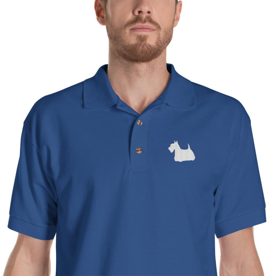 Scottish Terrier Polo Shirt Dog Embroidered Men's Polo Etsy