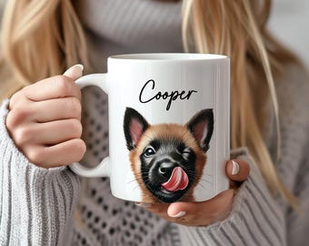 Belgian Malinois Mug, Custom Dog Name Coffee Mug, Cute Belgian Malinois dog Gift, Maligator Mom, Dad, Funny Belgian Shepherd Owner Gifts
