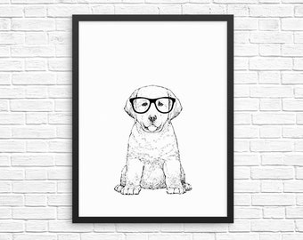 Labrador Retriever Wall Art, Yellow Lab Puppy Portrait Print, Farmhouse Sign, Wall Decor, Pet Dog Nursery Decor, Poster, Boy Kids Room Decor