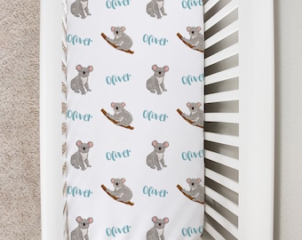 Custom Crib Sheet, Koala Baby Changing Table Cover, Personalized Boy Girl Baby Bedding Sheet, Koala Animal Newborn Baby Shower Gift