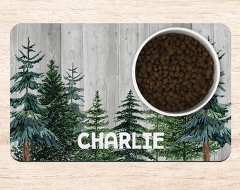 Tree Wood Dog Mat, Personalized Dog Placemat, Custom Pet Food Mat, Rustic Pet Bowl Mat, Cat Feeding Mat, New Puppy Gift