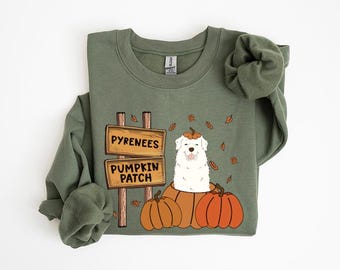 Great Pyrenees Sweatshirt, Fall Pyrenean Mountain Dog Mom Pumpkin Patch Sweatshirt, Thanksgiving Sweater, PYR Halloween Hoodie or Tshirt