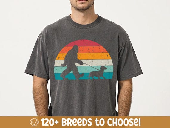 Funny Bigfoot Shirt, Custom Comfort Colors Dog Shirt Bigfoot Walking a Dog Breed Tshirt Retro 90s Dog Tee, Personalized Sasquatch Lover Gift