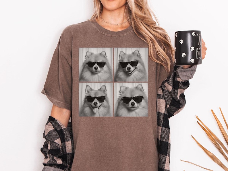 Funny and Cute Comfort Colors shirt for Pomeranian and Photobooth dog lovers! This Pom Dog wearing sunglasses in photo booth art tshirt or sweatshirt is a perfect gift for Pomeranian Mom, Dog Dad and Dog Lover.