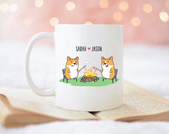 Corgi Mug, Personalized Coffee Mug for couple, Custom Name Camper Mug, Wedding Engagement Gifts, Newlywed Valentine Gift for Husband Wife