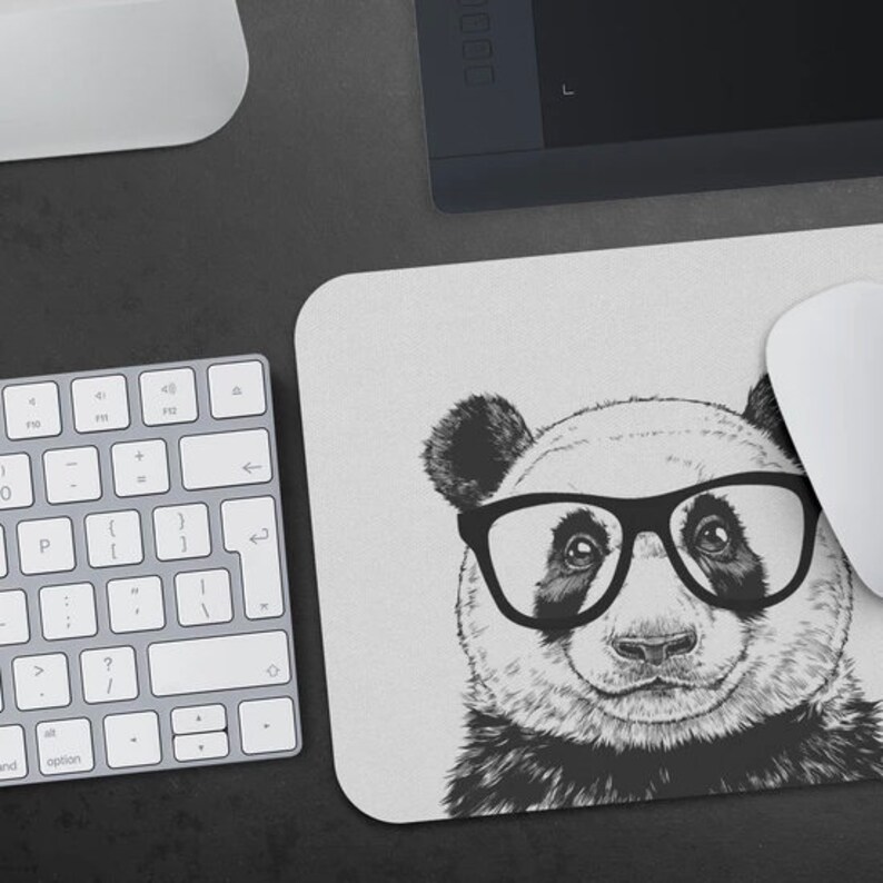 Panda Mousepad, Hipster Nerdy Animal Mouse Pad, Panda Gift Mousepads, Funny Laptop Office Desk Accessories, Coworker Gifts image 1