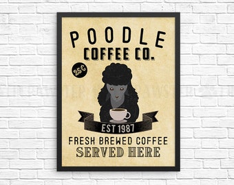 Coffee Wall Decor, Black Poodle Kitchen Art Print, Dog Coffee Wall Art, Coffee Shop Sign, Vintage Coffee Bar Decor, Dog Kitchen Poster