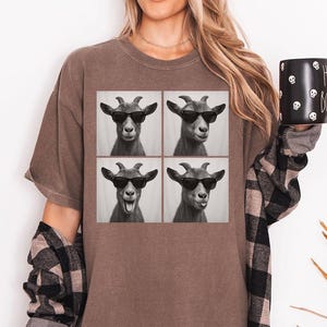 Funny and Cute Comfort Colors shirt for Goat and Photobooth Farm animal lovers! This Goat wearing sunglasses in photo booth art tshirt or sweatshirt is a perfect gift for Goat mom and Farmhouse Farm Animal Lover.