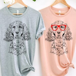 Funny and Cute Nerdy Dog Wearing Glasses shirt for English Setter lovers! This English Setter Dog art tshirt, tank top, kids tee, youth or sweatshirt is a perfect gift for English Setter Mom, English Setter Dog Dad and Dog Lover.