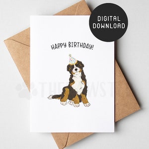 Carte d’anniversaire IMPRIMABLE Bernedoodle, carte de joyeux anniversaire du chien, cartes d’anniversaire de papa de chien de maman de chien du chien, cadeau de maman de chien de Doodle