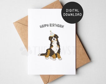 PRINTABLE Bernedoodle Birthday Card, Happy Birthday Card from dog, Dog Mom Dog Dad Birthday Cards from the dog, Doodle Dog mom gift