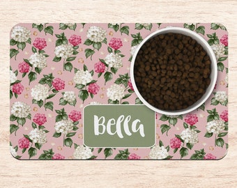 Pink Floral Dog Mat, Flower Personalized Dog Placemat, Custom Pet Food Mat, Pet Bowl Mat, Cat Feeding Mat, New Puppy Gift