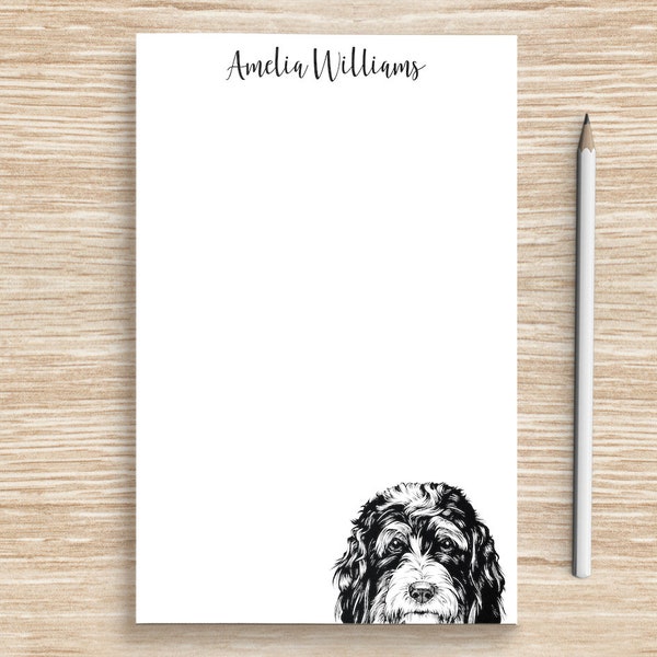 Bernedoodle Notepad, Personalized Dog Notepad, Custom Doodle Dog Stationery, Teacher Veterinarian Graduation Gift, Bernedoodle Mom Gifts