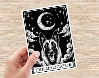 Maligator Sticker, Belgian Malinois Decal, Dog Tarot Card Sticker, Dog Mom Gift, Dog Vinyl Sticker, Laptop Sticker, Water Bottle Sticker