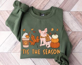 Pig Fall Sweatshirt, Tis The Season Pig Pumpkin Shirt, Fall Farm Animal Sweater, Pig Mom, Baby Pig Lover Halloween Gifts