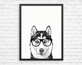 Siberian Husky Wall Art, Husky Print, Husky Dog Decor, Dog Prints, Sign, Pet Dog Nursery Decor, Poster, Kids Room Decor for Boy Girl