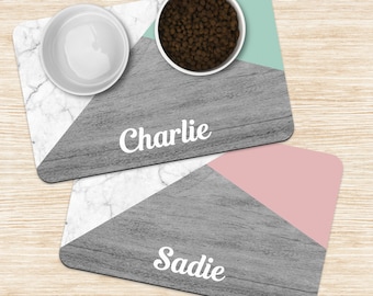 Custom Dog Mat, Wood Marble Print Personalized Pet Placemat, Custom Name Cat Bowl Dog Food Bowl Mat, Dog Cat Feeding Mat, Puppy Gift