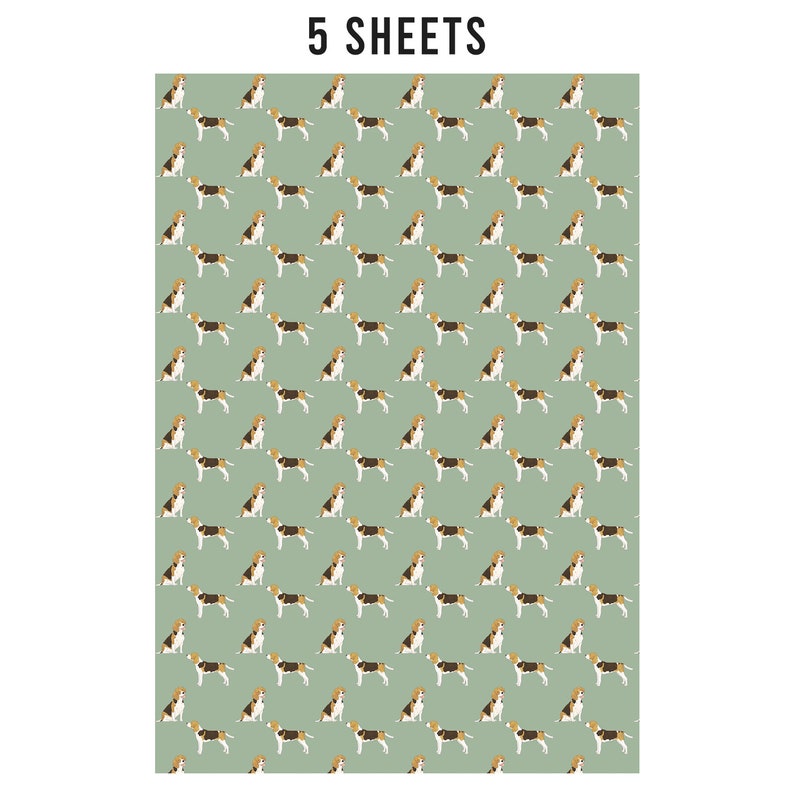 5 Sheets of Beagle Wrapping Paper, Custom Color Dog Wrapping Paper ...