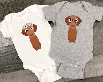 Floral Vizsla Baby Bodysuit, Nerdy Dog Baby Bodysuit, Baby Boy Baby Girl Long Sleeve Baby Bodysuit, Baby Announcement, Baby Shower Gift