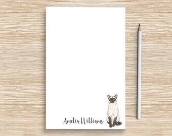 Siamese Cat Notepad, Personalized Meezer Cat Notepad, Mese Cat Stationery, Coworker Veterinarian Graduation, Teacher, Siamese Cat Mom Gifts