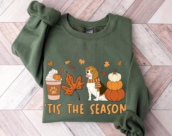 Beagle Fall Sweatshirt, Tis The Season Beagle Pumpkin Shirt, Fall Dog Sweater, Beagle Mom, Beagle Halloween Gifts