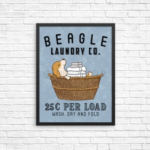 Beagle Dog Laundry Wall Decor, Wash Dry Fold Laundry Art Print, Dog Wall Art, Laundry Room Sign, Vintage Poster Laundry Room Decor