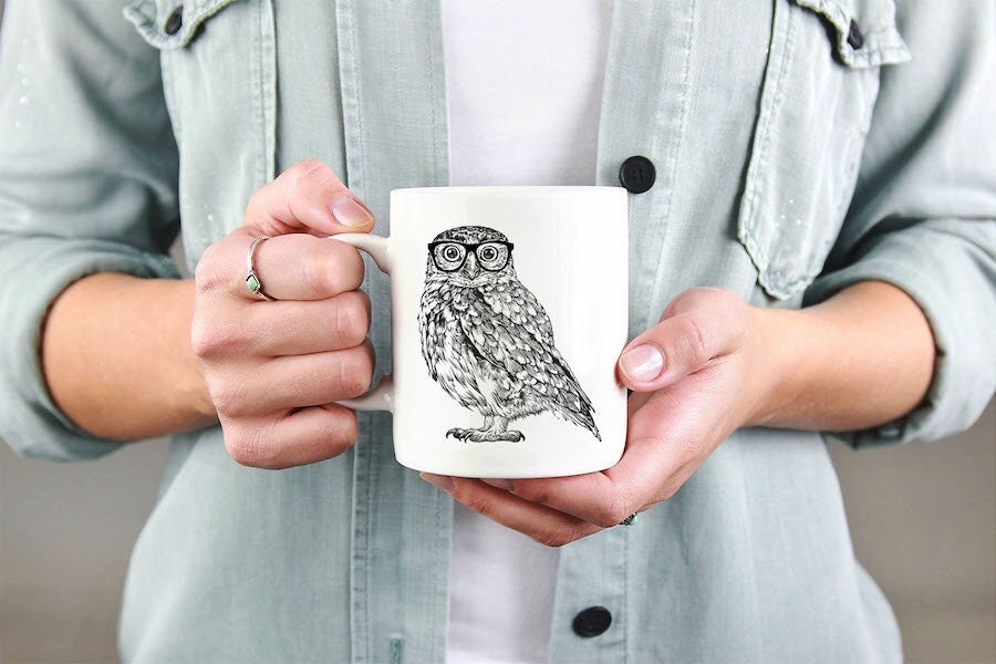 Owl Mug, Owl Lovers Coffee Mugs, Hipster Nerdy Animal Coffee Mug 15 oz 11 oz, Owl Lovers Gifts Cup M