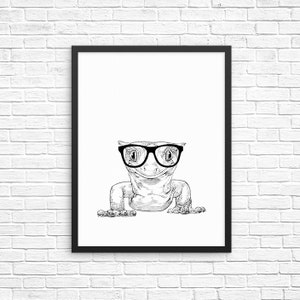 Crested Gecko Wall Art, Reptile Animal Portrait Print, Eyelash gecko lizard Sign, Pet Nursery Wall Decor, Poster, Boy Girl Kids Room Decor