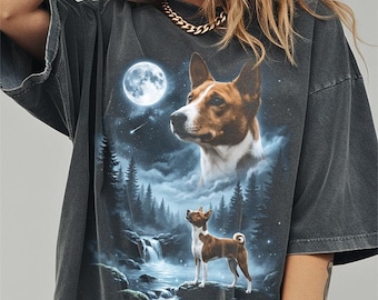 Basenji Howling to the Moon Shirt, Funny Dog Comfort Colors Halloween Tshirt, Gifts